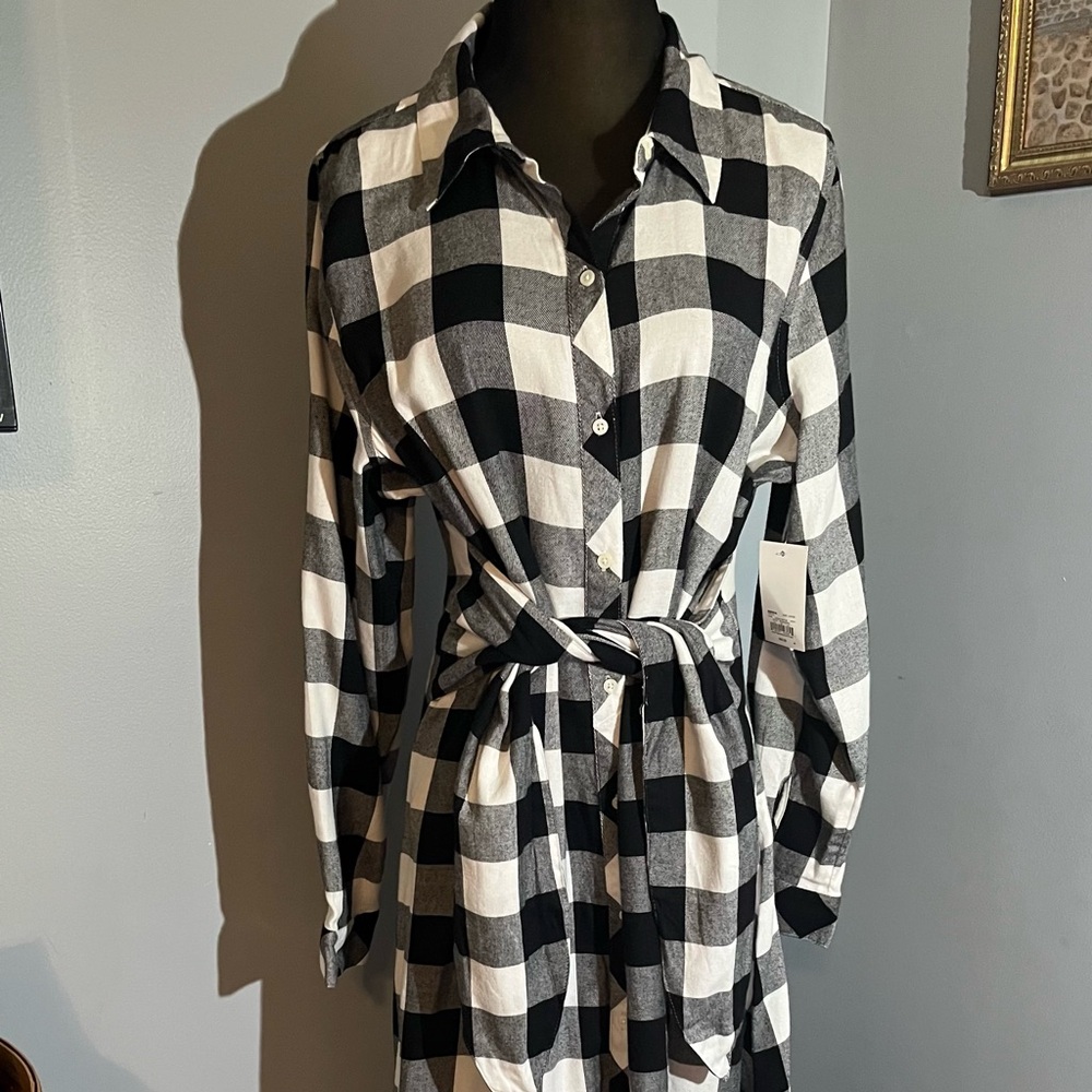 Croft & Barrow W/Belt Gingham Buffalo Check Button Down Long Sleeve Dress Size L